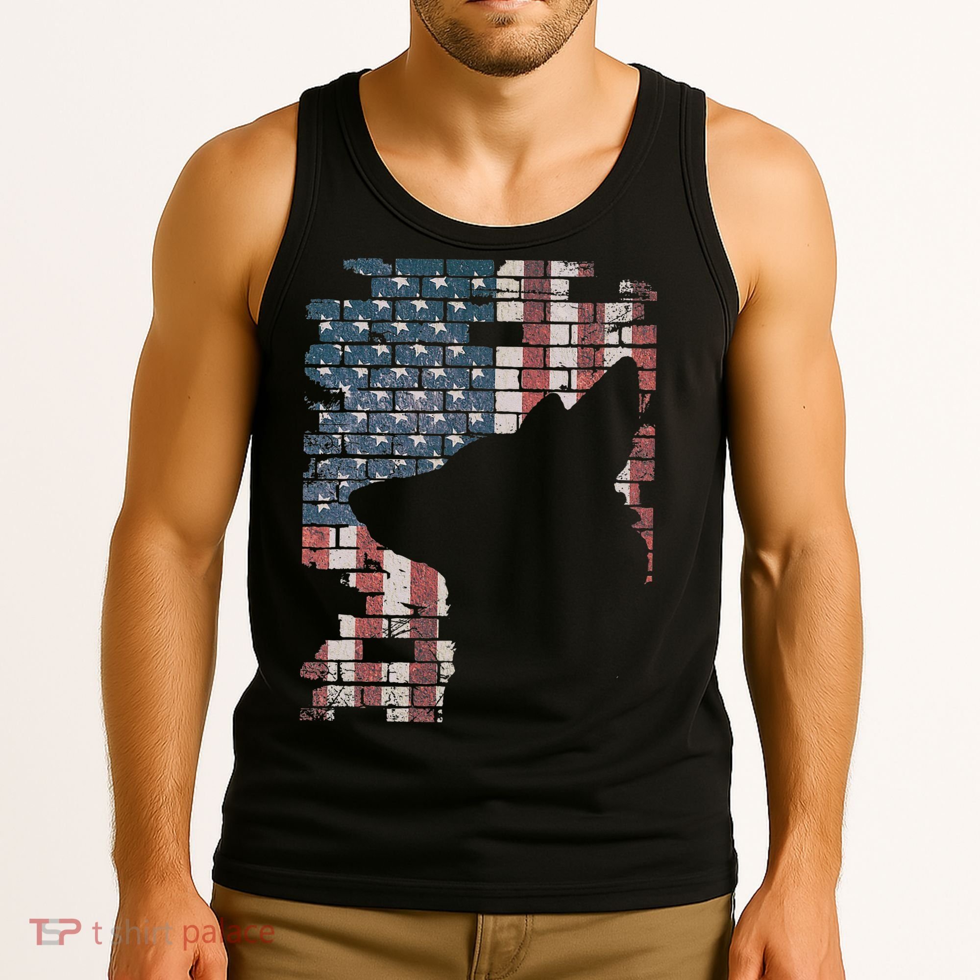 Police Officer K9 Dog Shep PD American Flag Silhouette Print Tank Top