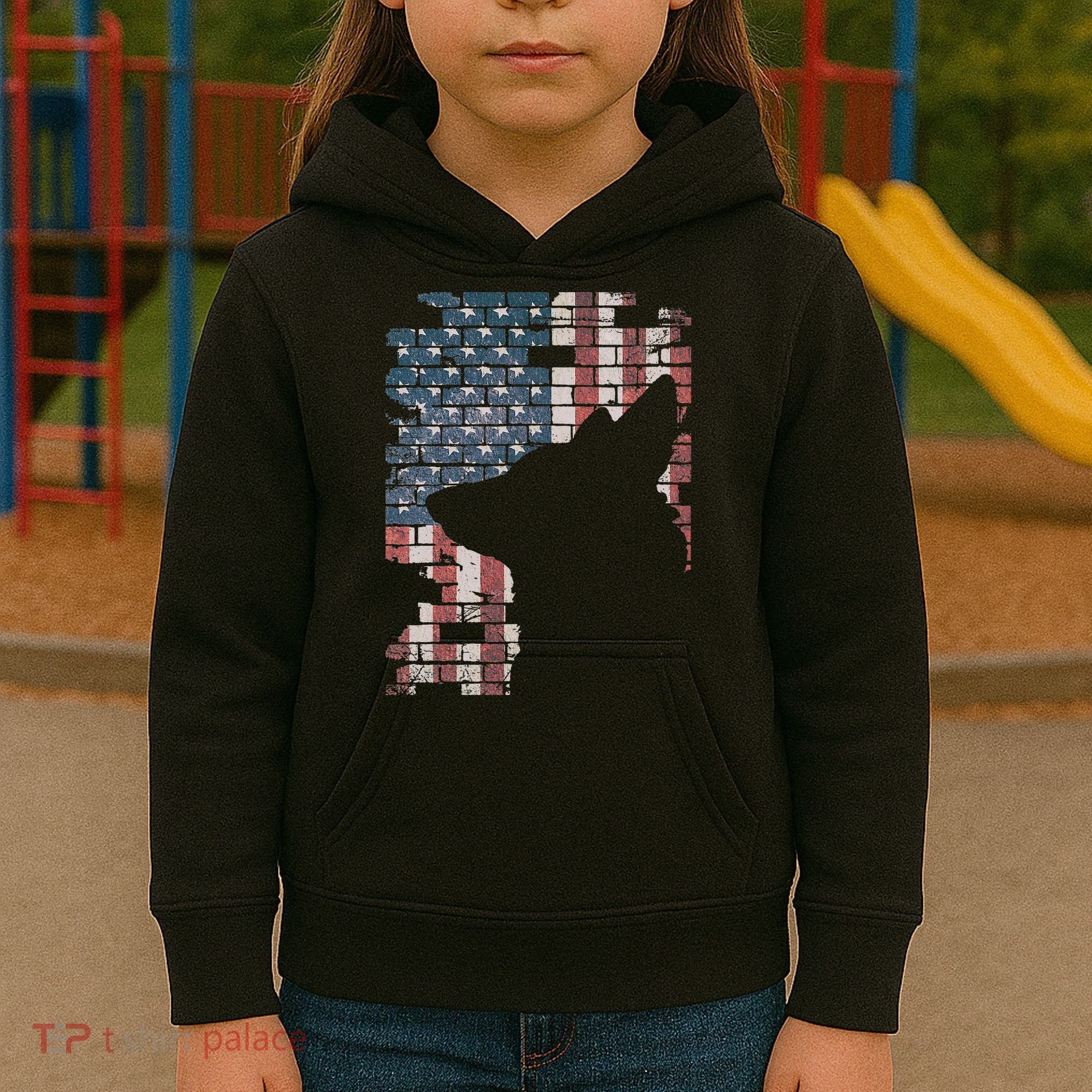Police Officer K9 Dog Shep PD American Flag Silhouette Print Kids Hoodie