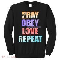 Pray Obey Love Repeat Christian Bible Quote Sweatshirt thumb 0