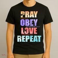 Pray Obey Love Repeat Christian Bible Quote T-Shirt thumb 3