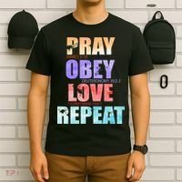 Pray Obey Love Repeat Christian Bible Quote T-Shirt thumb 6
