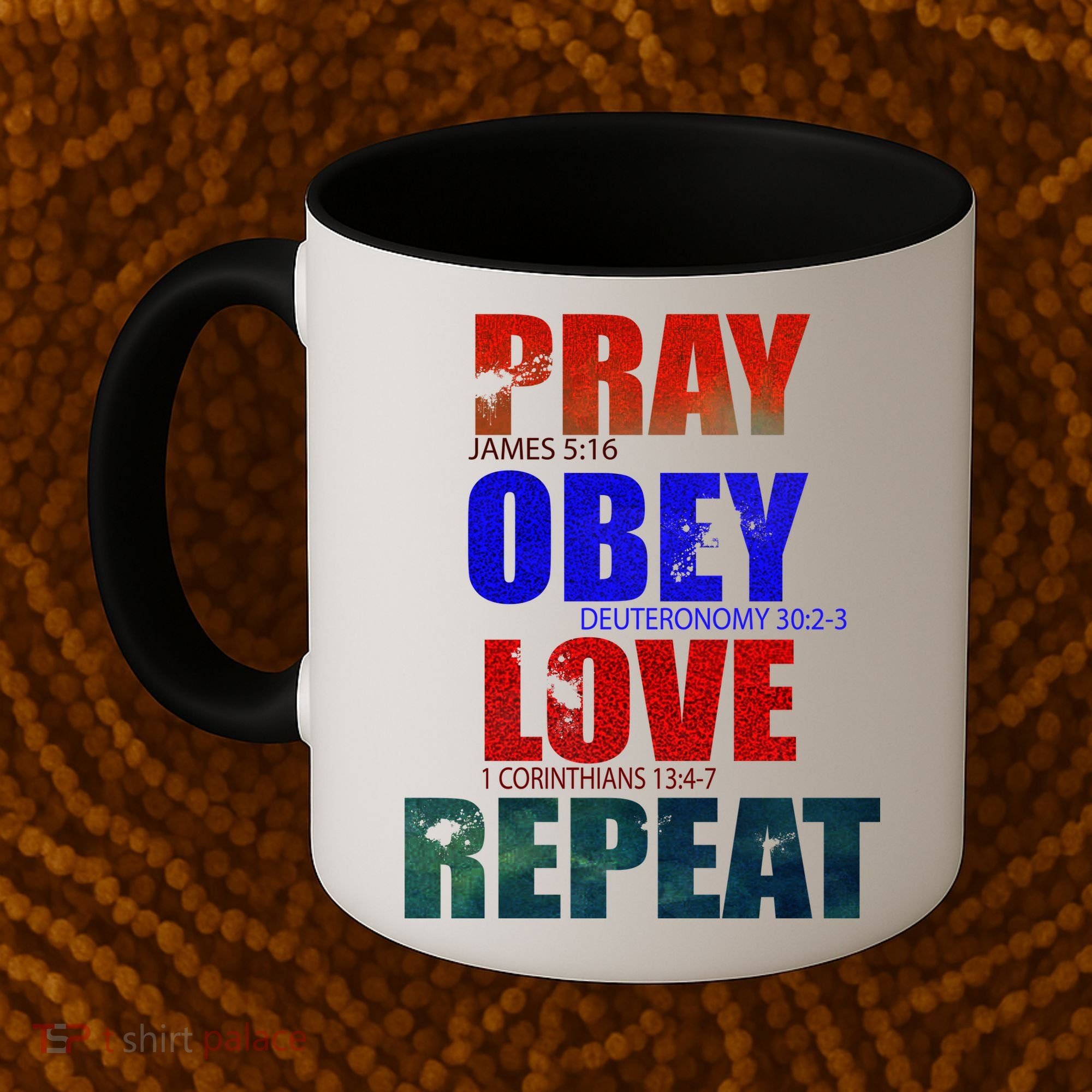 Pray Obey Love Repeat Christian Bible Quote Coffee Mug