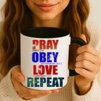 Pray Obey Love Repeat Christian Bible Quote Coffee Mug thumb 3