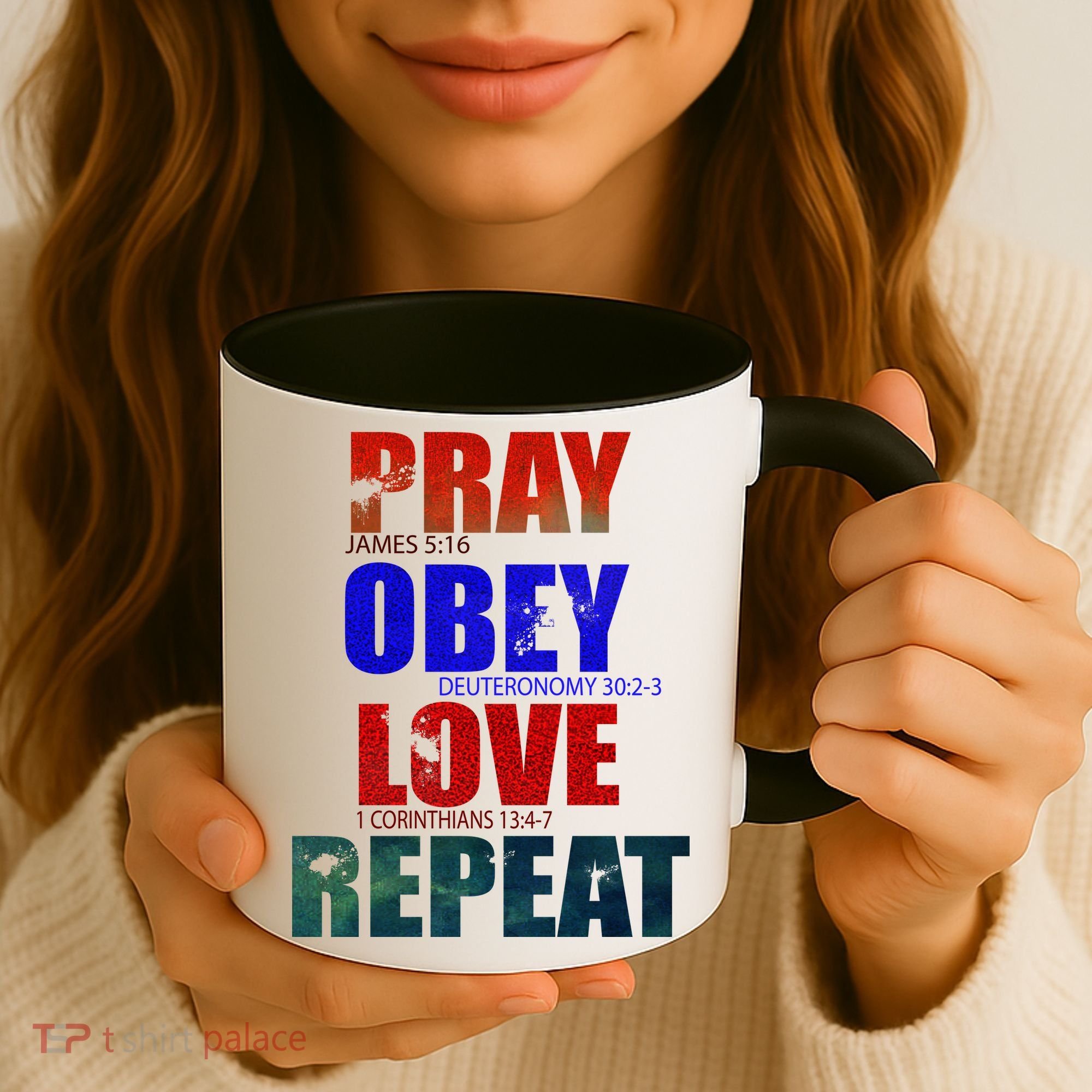 Pray Obey Love Repeat Christian Bible Quote Coffee Mug