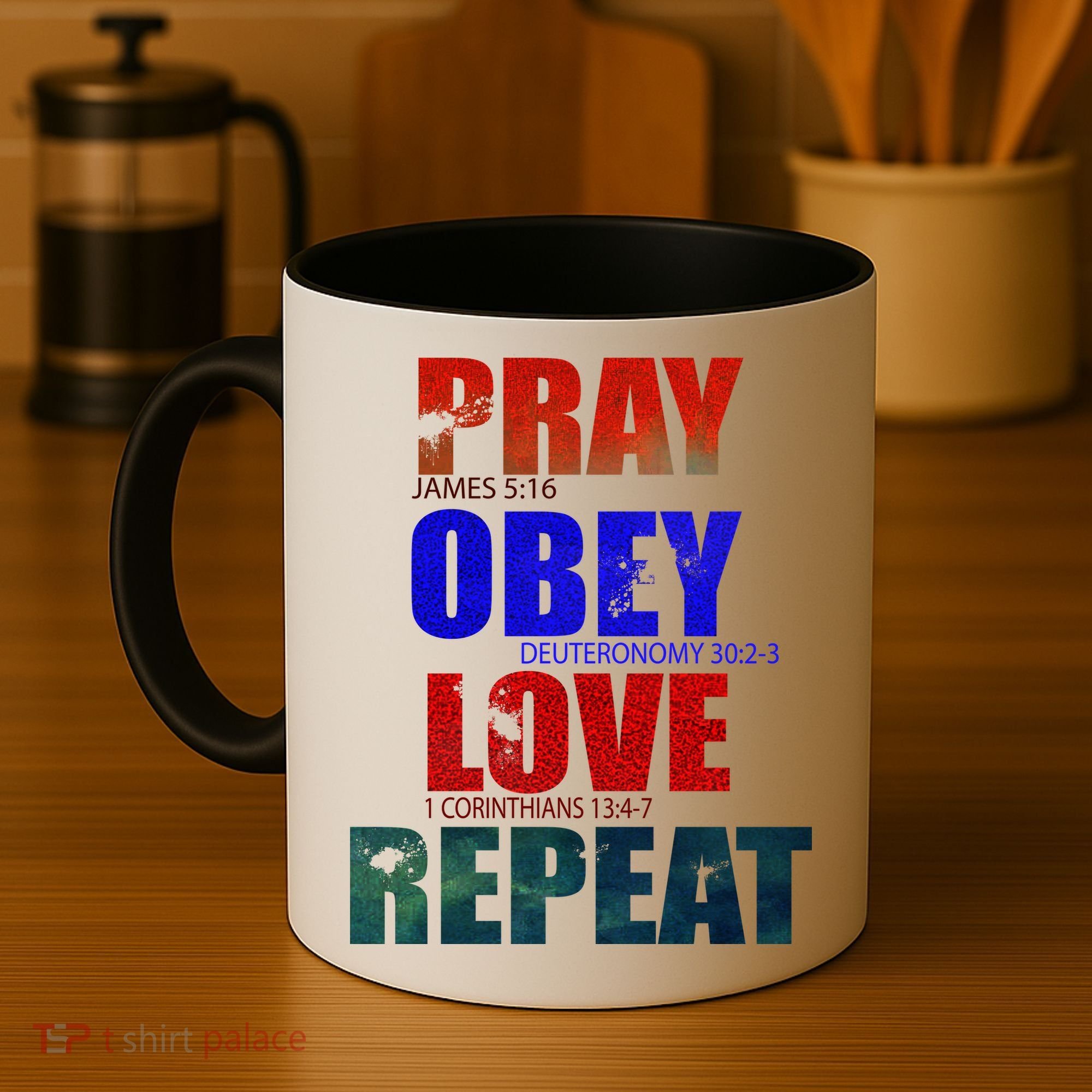 Pray Obey Love Repeat Christian Bible Quote Coffee Mug