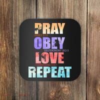 Pray Obey Love Repeat Christian Bible Quote Coaster thumb 0