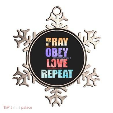 Pray Obey Love Repeat Christian Bible Quote Ornament
