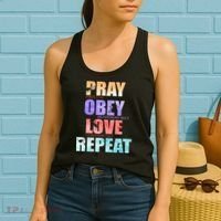 Pray Obey Love Repeat Christian Bible Quote Women's Tank Top thumb 2