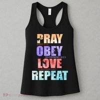 Pray Obey Love Repeat Christian Bible Quote Women's Tank Top thumb 3