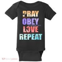 Pray Obey Love Repeat Christian Bible Quote Baby Bodysuit thumb 0