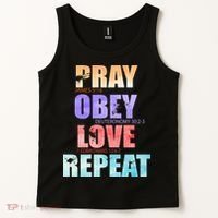 Pray Obey Love Repeat Christian Bible Quote Tank Top thumb 2