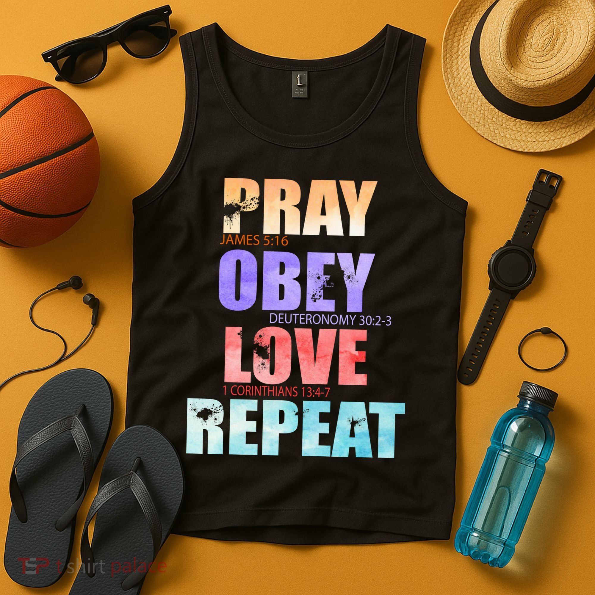 Pray Obey Love Repeat Christian Bible Quote Tank Top