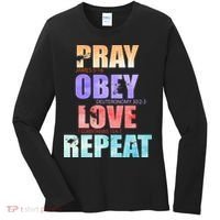 Pray Obey Love Repeat Christian Bible Quote Women's Long Sleeve Shirt thumb 0