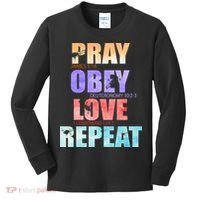 Pray Obey Love Repeat Christian Bible Quote Kids Long Sleeve Shirt thumb 0