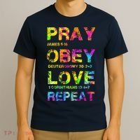 Pray Obey LoveRepeat Bible Verse Christian Bible Quote T-Shirt thumb 3
