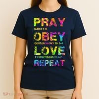 Pray Obey LoveRepeat Bible Verse Christian Bible Quote T-Shirt thumb 4