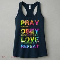 Pray Obey LoveRepeat Bible Verse Christian Bible Quote Women's Tank Top thumb 3