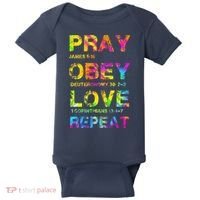 Pray Obey LoveRepeat Bible Verse Christian Bible Quote Baby Bodysuit thumb 0