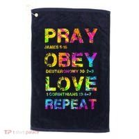Pray Obey LoveRepeat Bible Verse Christian Bible Quote Golf Towel thumb 0