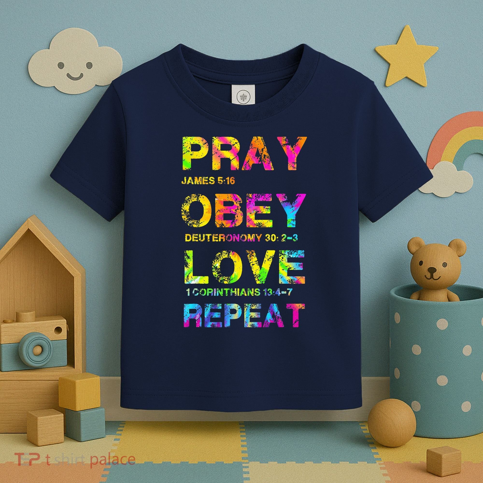 Pray Obey LoveRepeat Bible Verse Christian Bible Quote Toddler T-Shirt