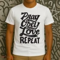 Pray Obey Love Repeat Christian Bible Verse Quote Faith T-Shirt thumb 3