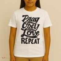 Pray Obey Love Repeat Christian Bible Verse Quote Faith T-Shirt thumb 4