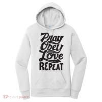 Pray Obey Love Repeat Christian Bible Verse Quote Faith Women's Hoodie thumb 0