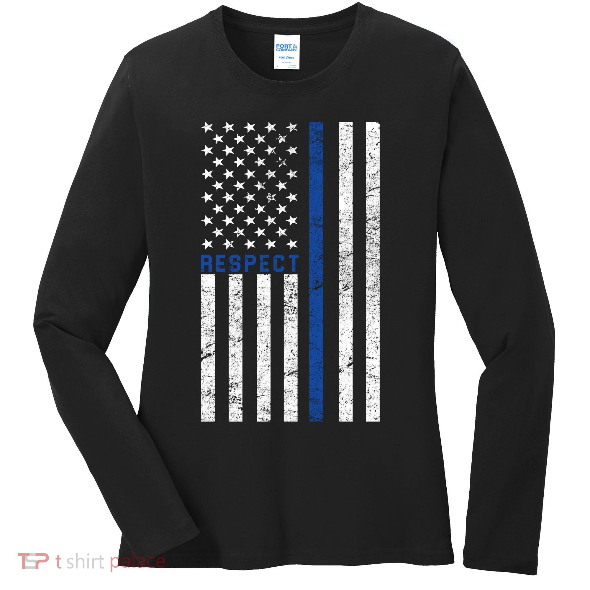 Police American Flag Respect The Blue Women's Long Sleeve Shirt