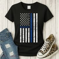 Police American Flag Respect The Blue Women's T-Shirt thumb 3