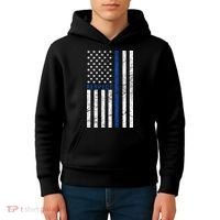 Police American Flag Respect The Blue Kids Hoodie thumb 4