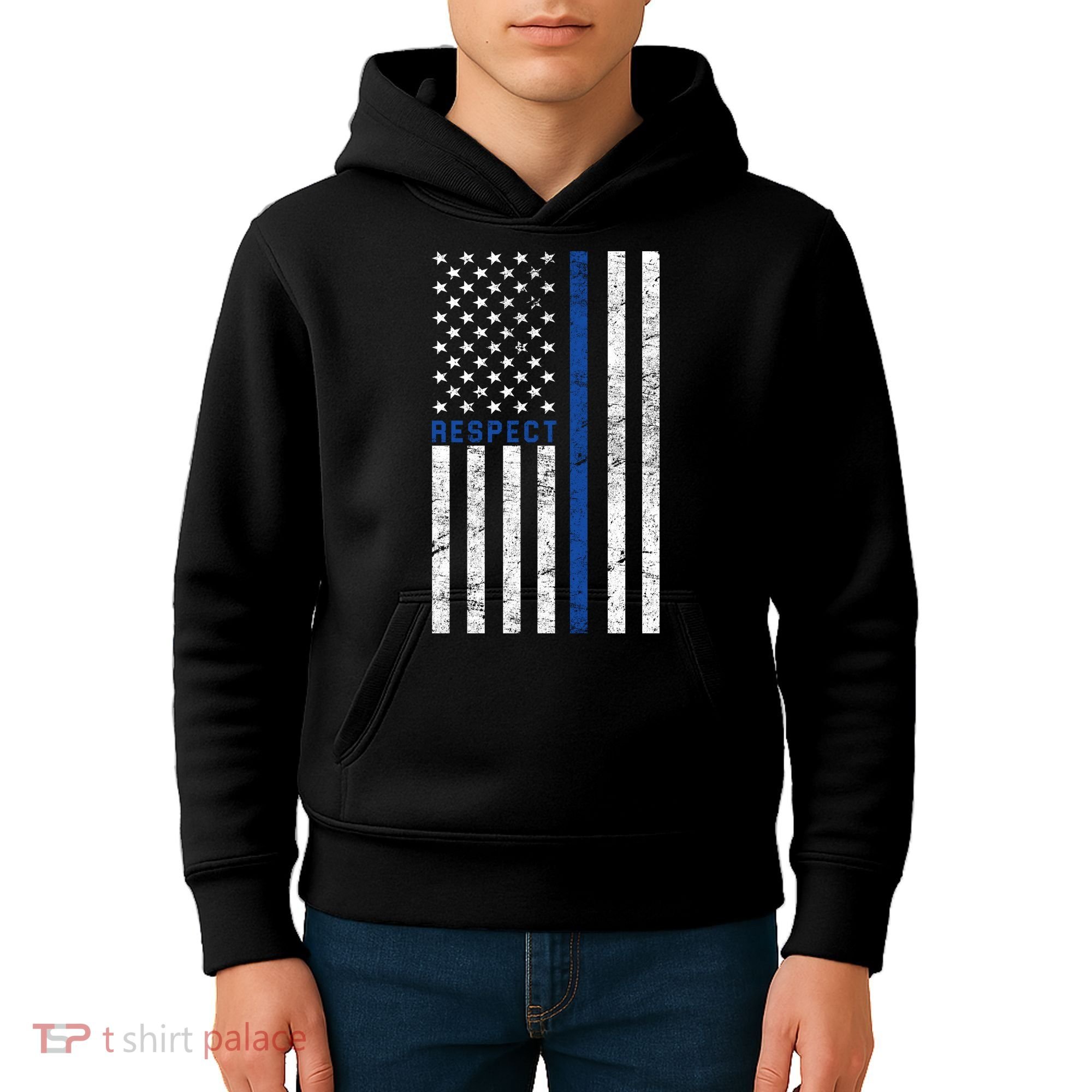 Police American Flag Respect The Blue Kids Hoodie