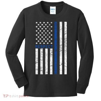 Police American Flag Respect The Blue Kids Long Sleeve Shirt