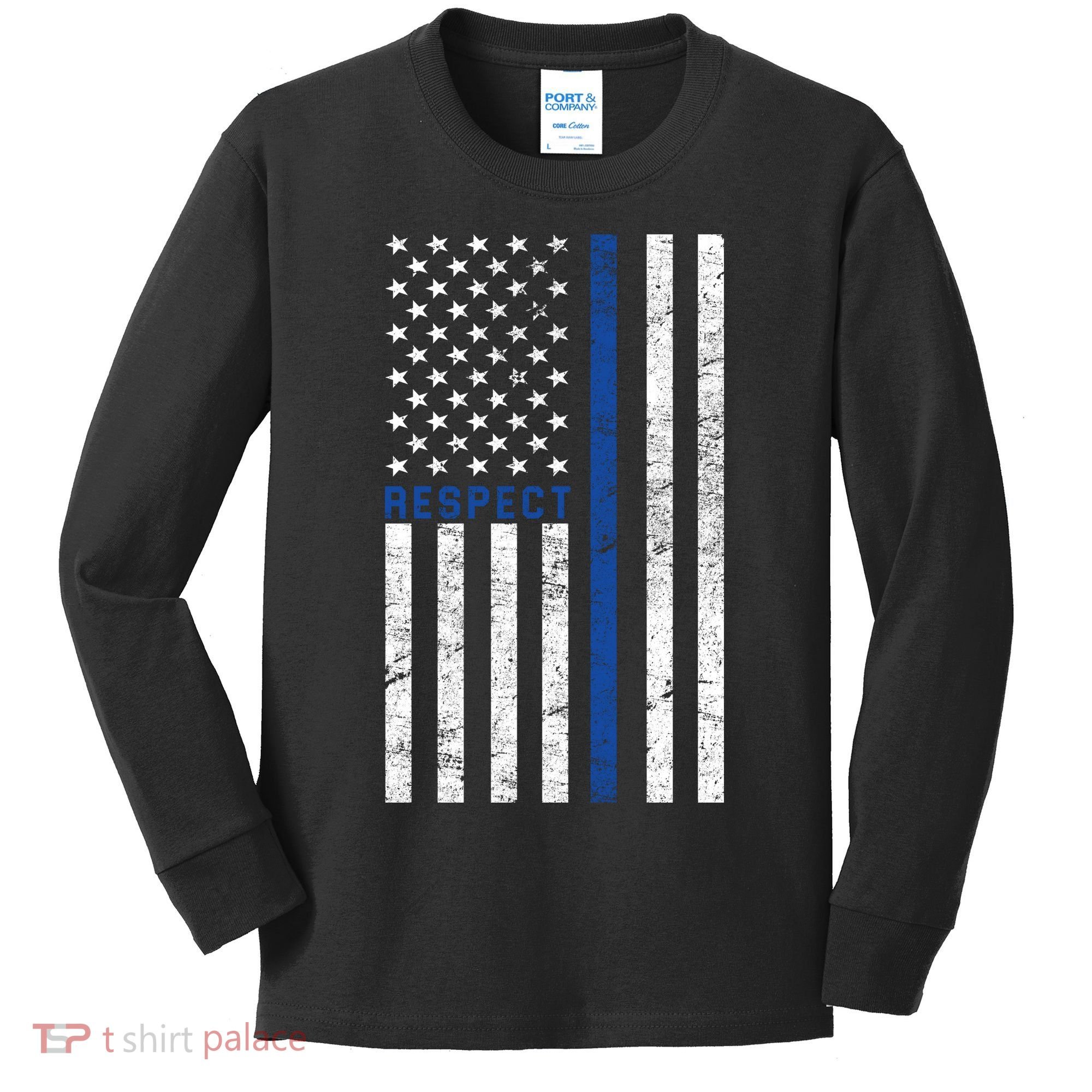 Police American Flag Respect The Blue Kids Long Sleeve Shirt