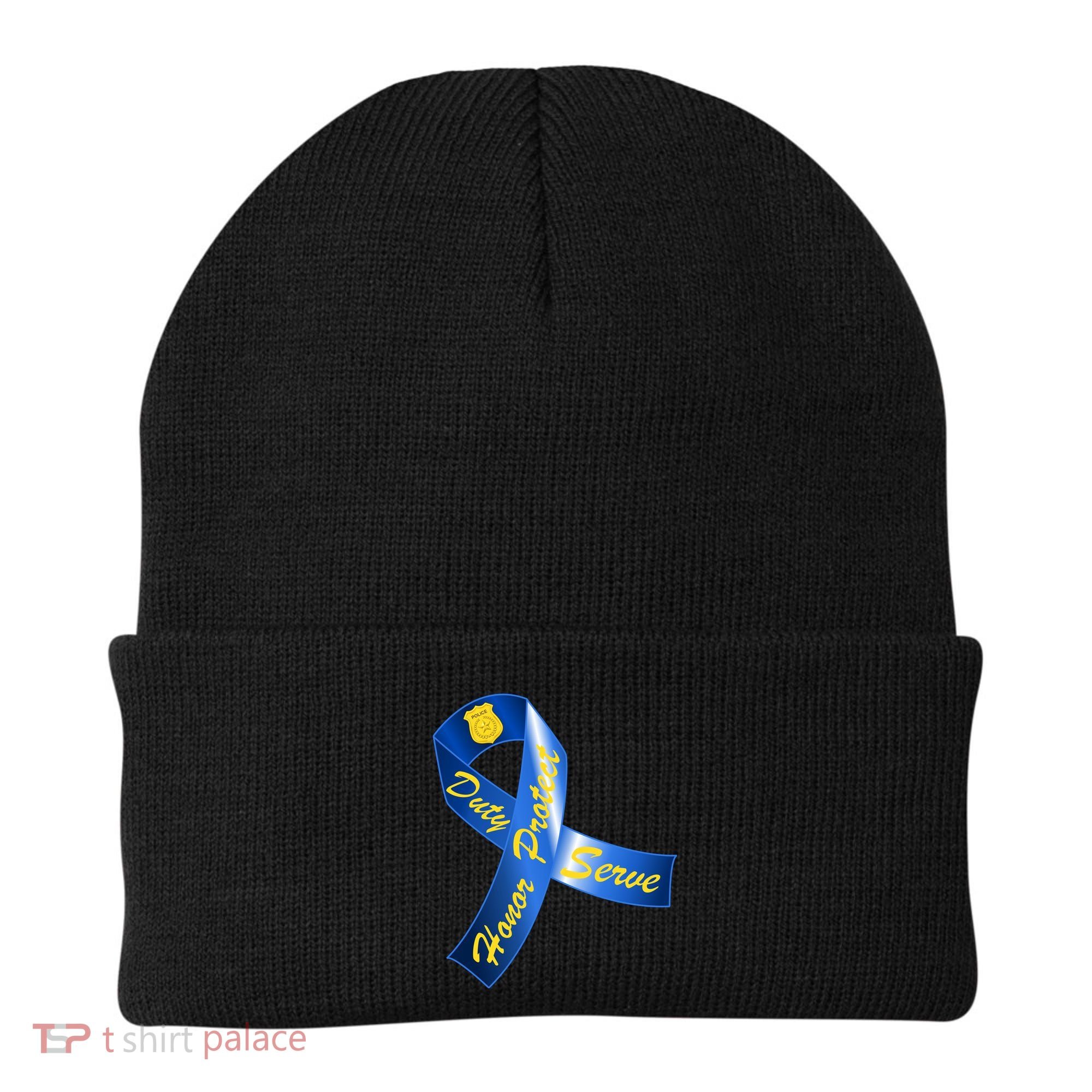 Police Duty Honor Protect Serve Ribbon Beanie