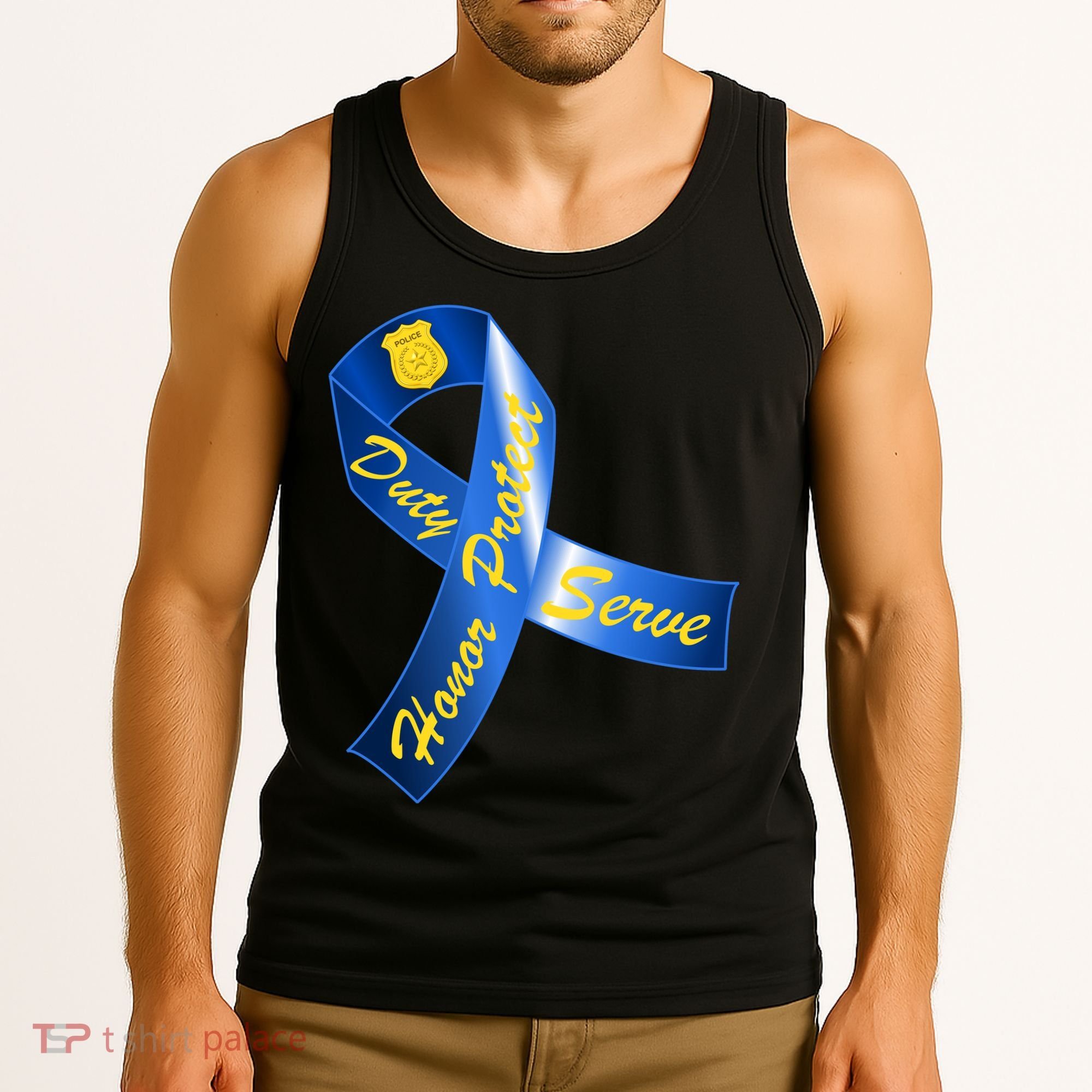 Police Duty Honor Protect Serve Ribbon Tank Top