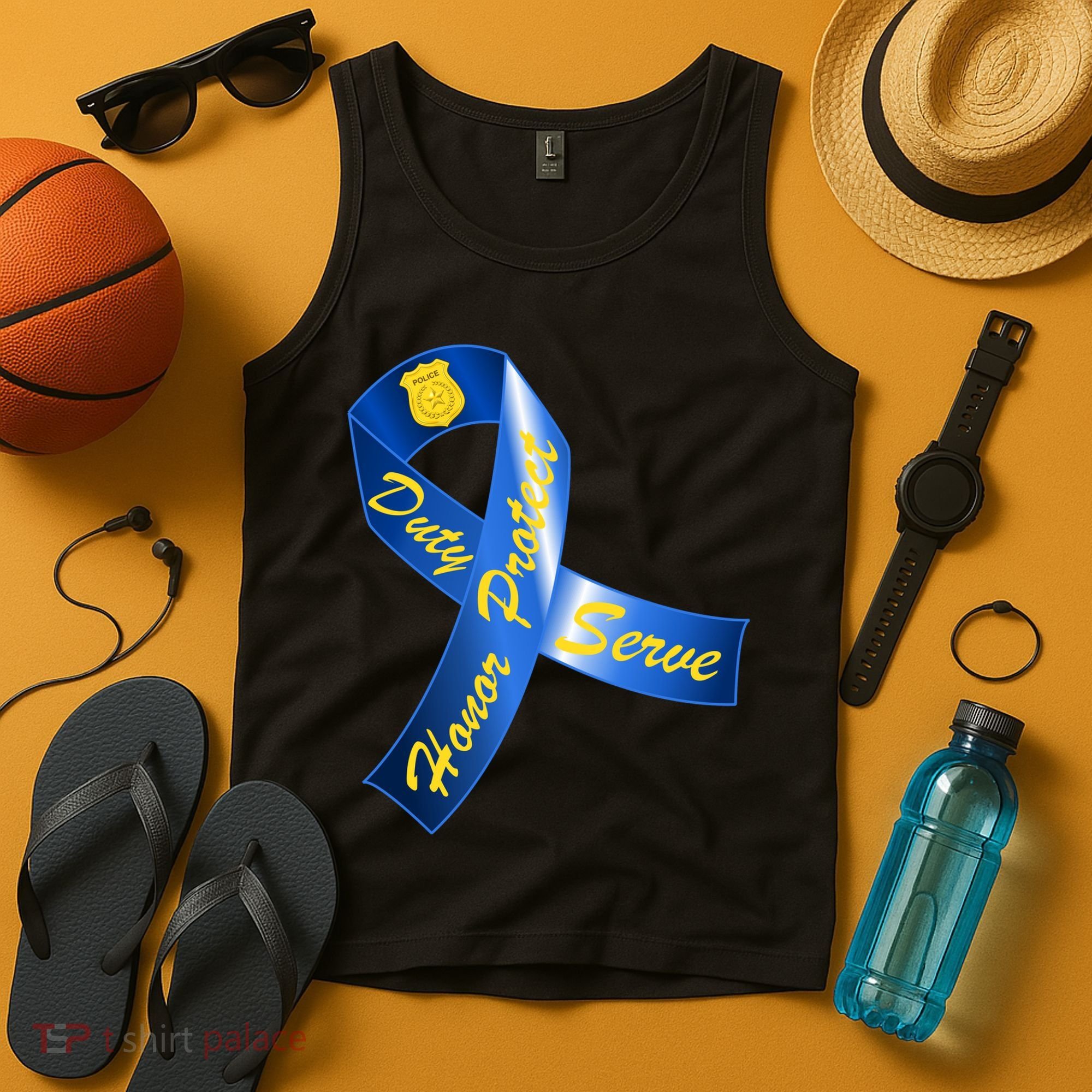 Police Duty Honor Protect Serve Ribbon Tank Top