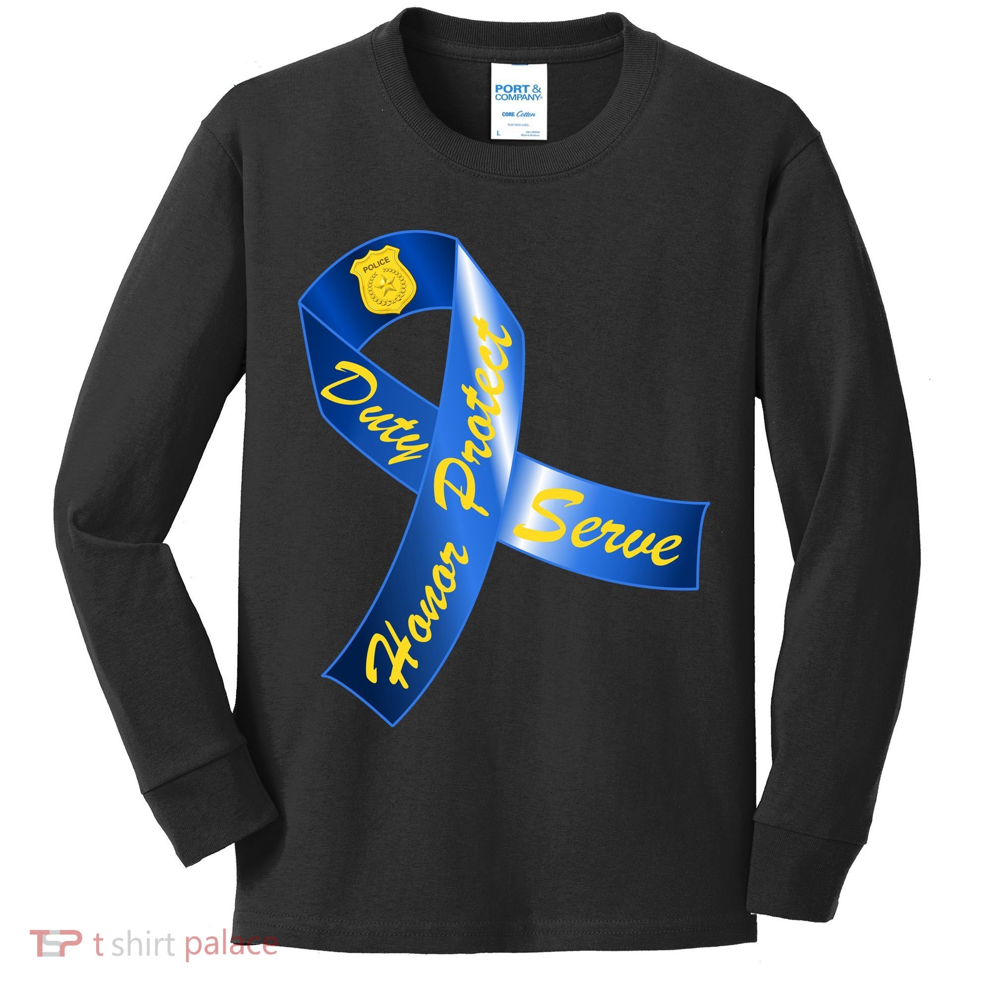 Police Duty Honor Protect Serve Ribbon Kids Long Sleeve Shirt