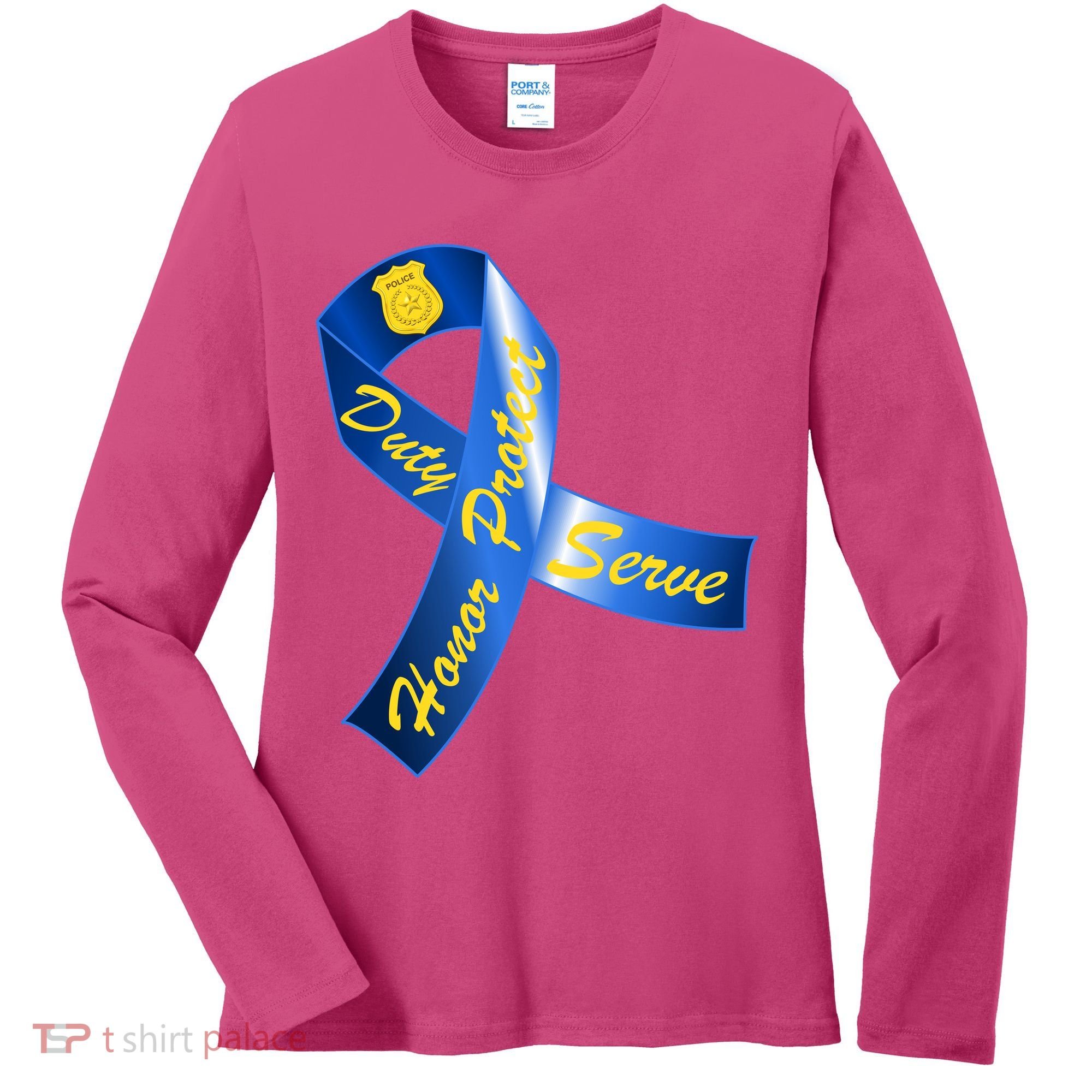 Police Duty Honor Protect Serve Ribbon Women's Long Sleeve Shirt
