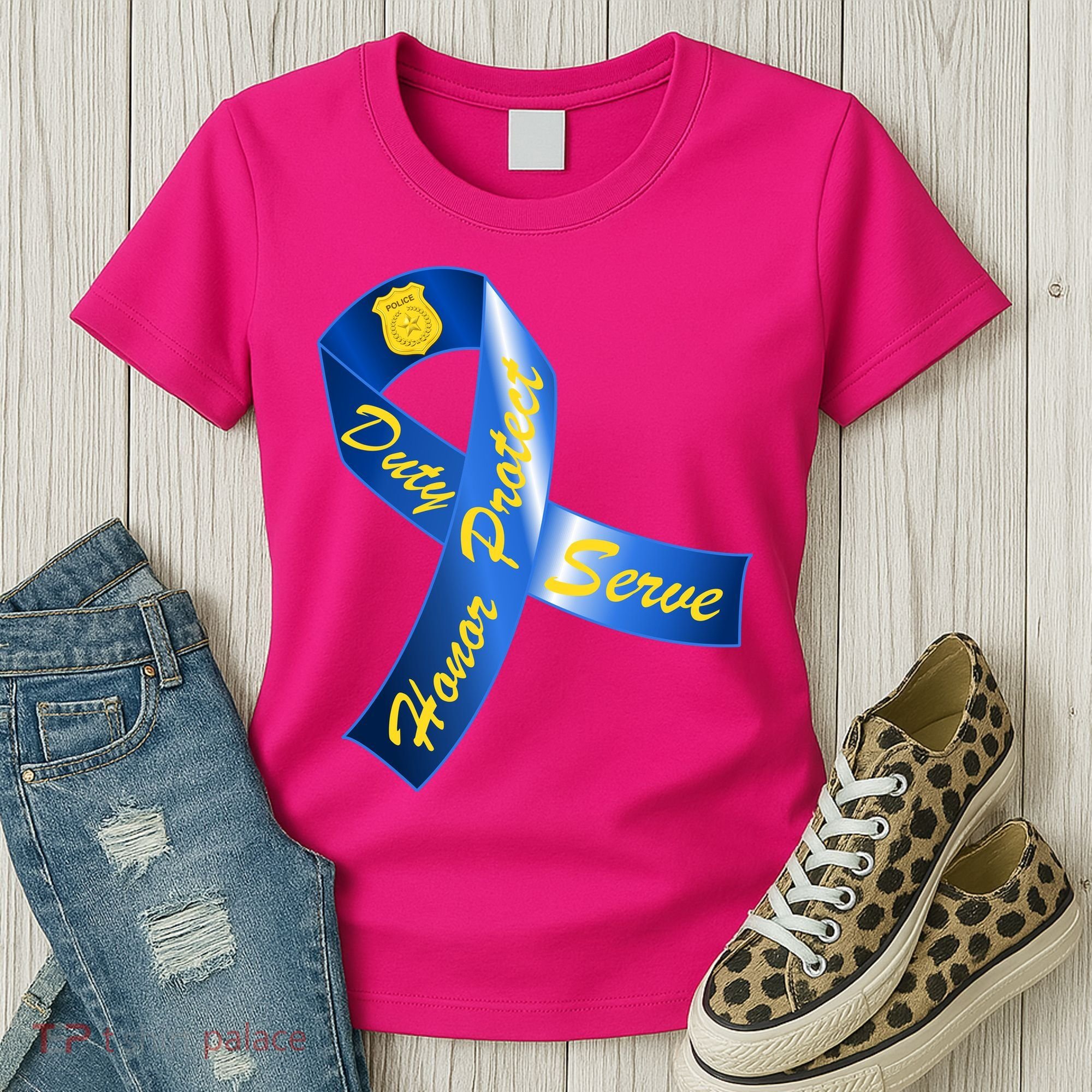 Police Duty Honor Protect Serve Ribbon Women's T-Shirt