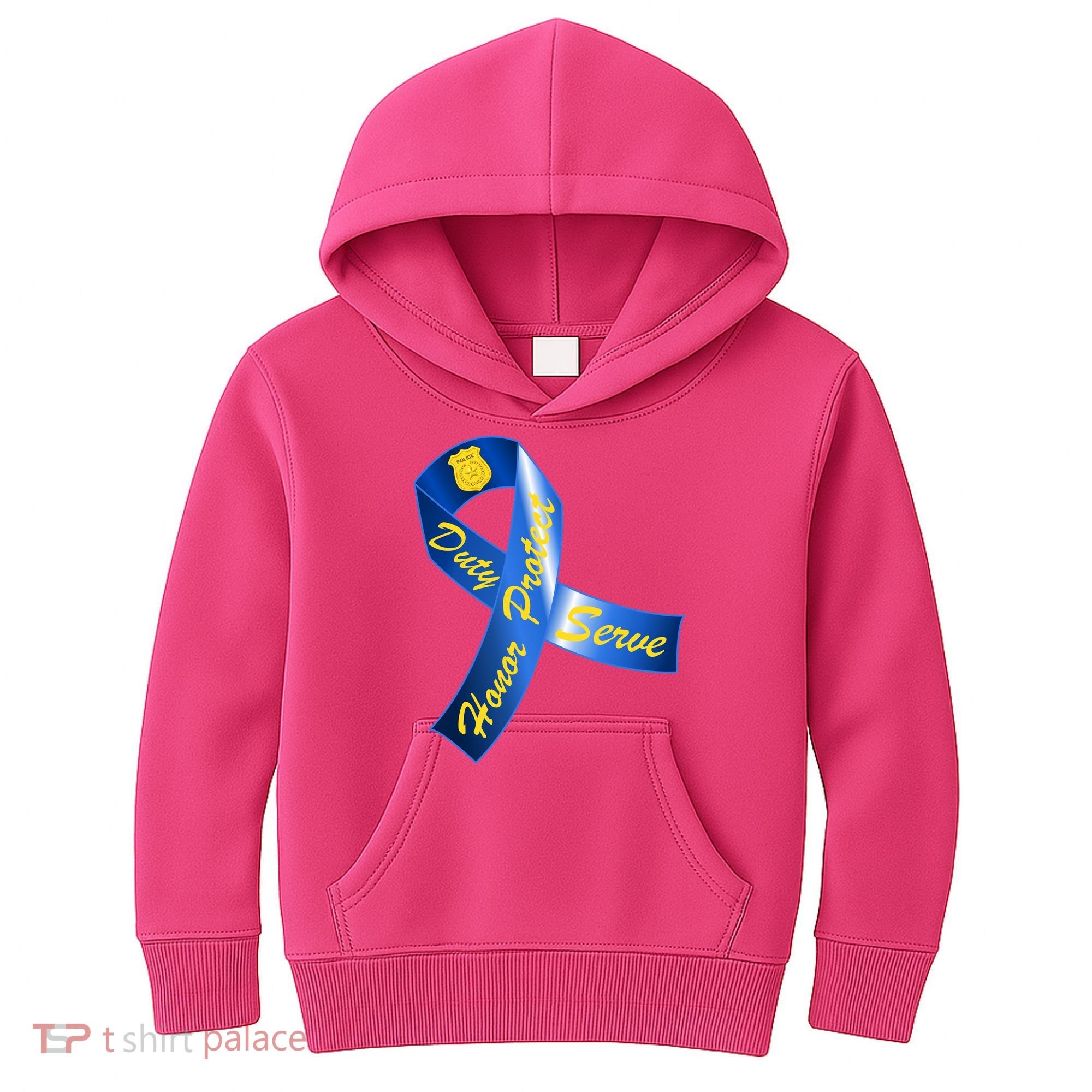 Police Duty Honor Protect Serve Ribbon Kids Hoodie