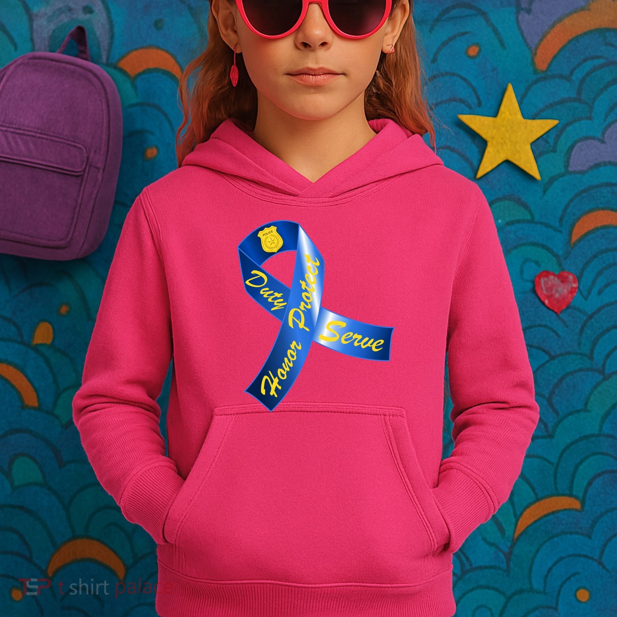 Police Duty Honor Protect Serve Ribbon Kids Hoodie