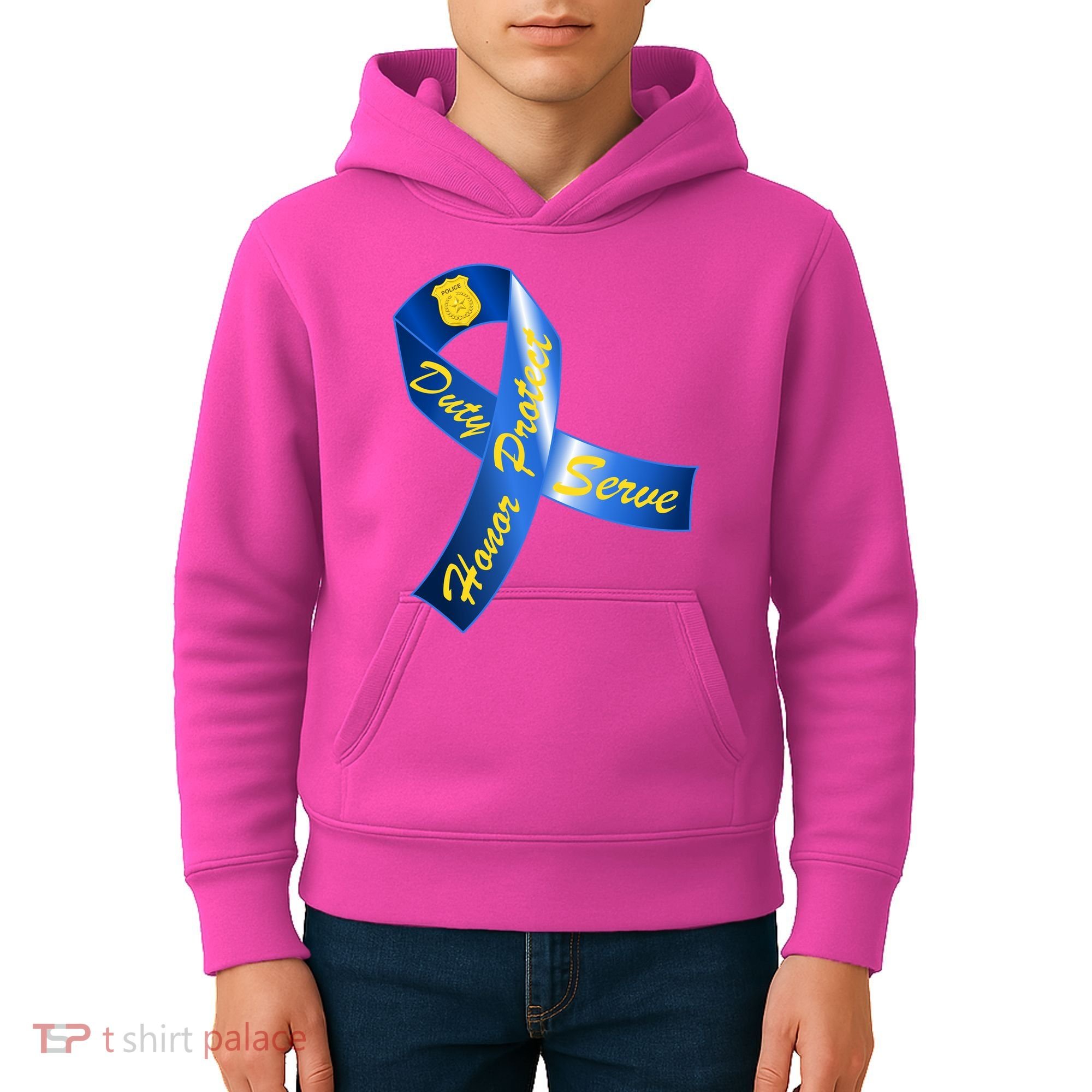 Police Duty Honor Protect Serve Ribbon Kids Hoodie