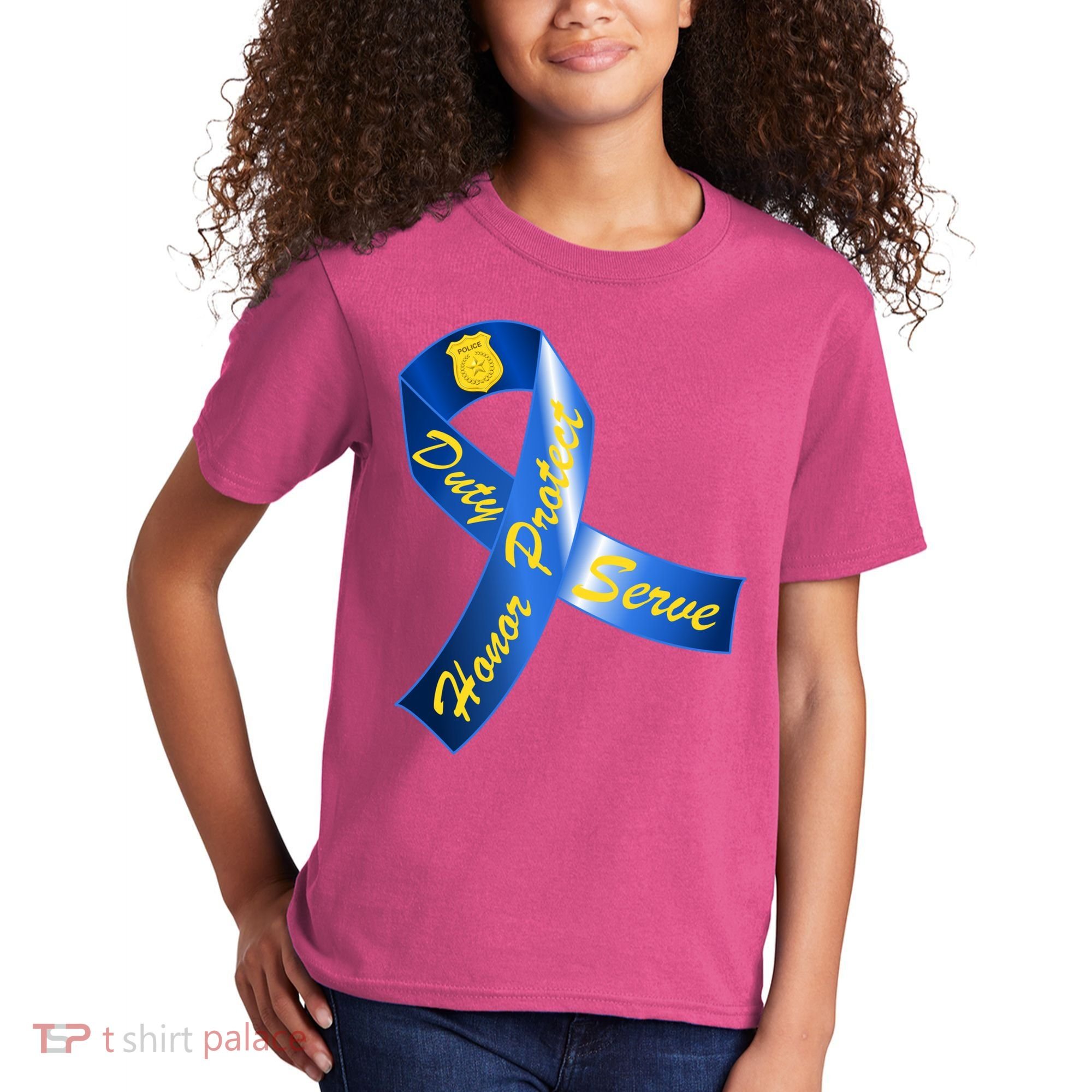 Police Duty Honor Protect Serve Ribbon Kids T-Shirt