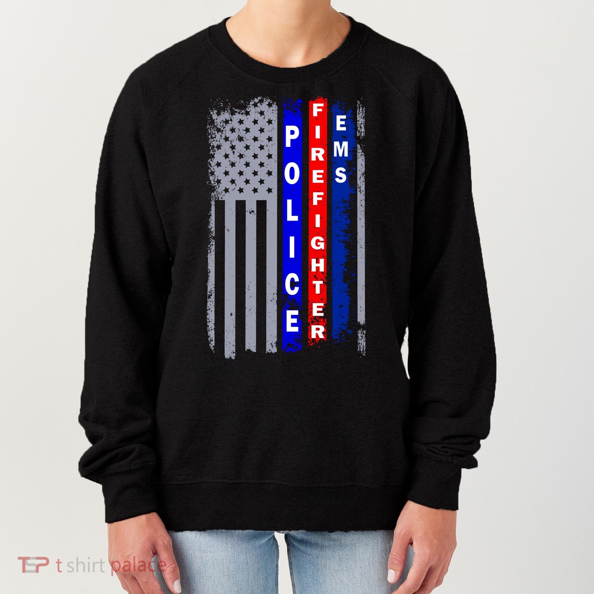 Police Firefighter EMS American Flag Women's Sweatshirt