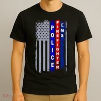 Police Firefighter EMS American Flag T-Shirt thumb 3