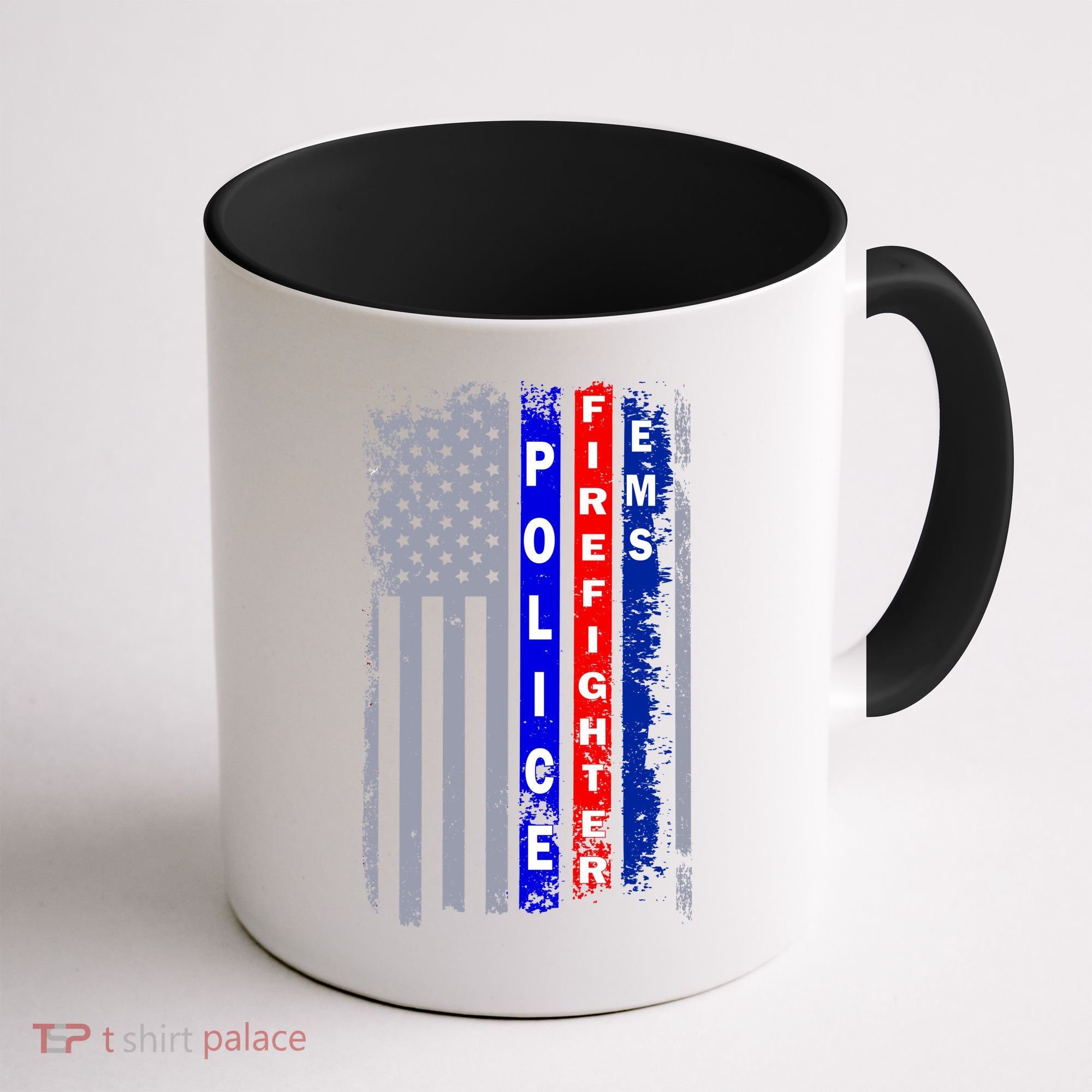 Police Firefighter EMS American Flag Coffee Mug