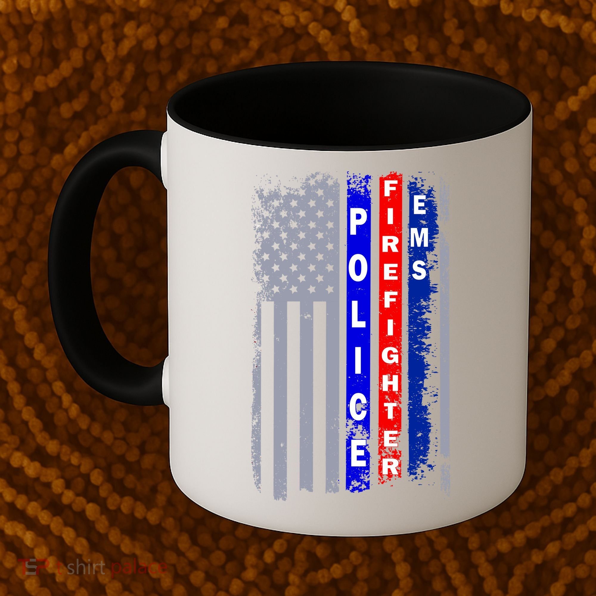 Police Firefighter EMS American Flag Coffee Mug