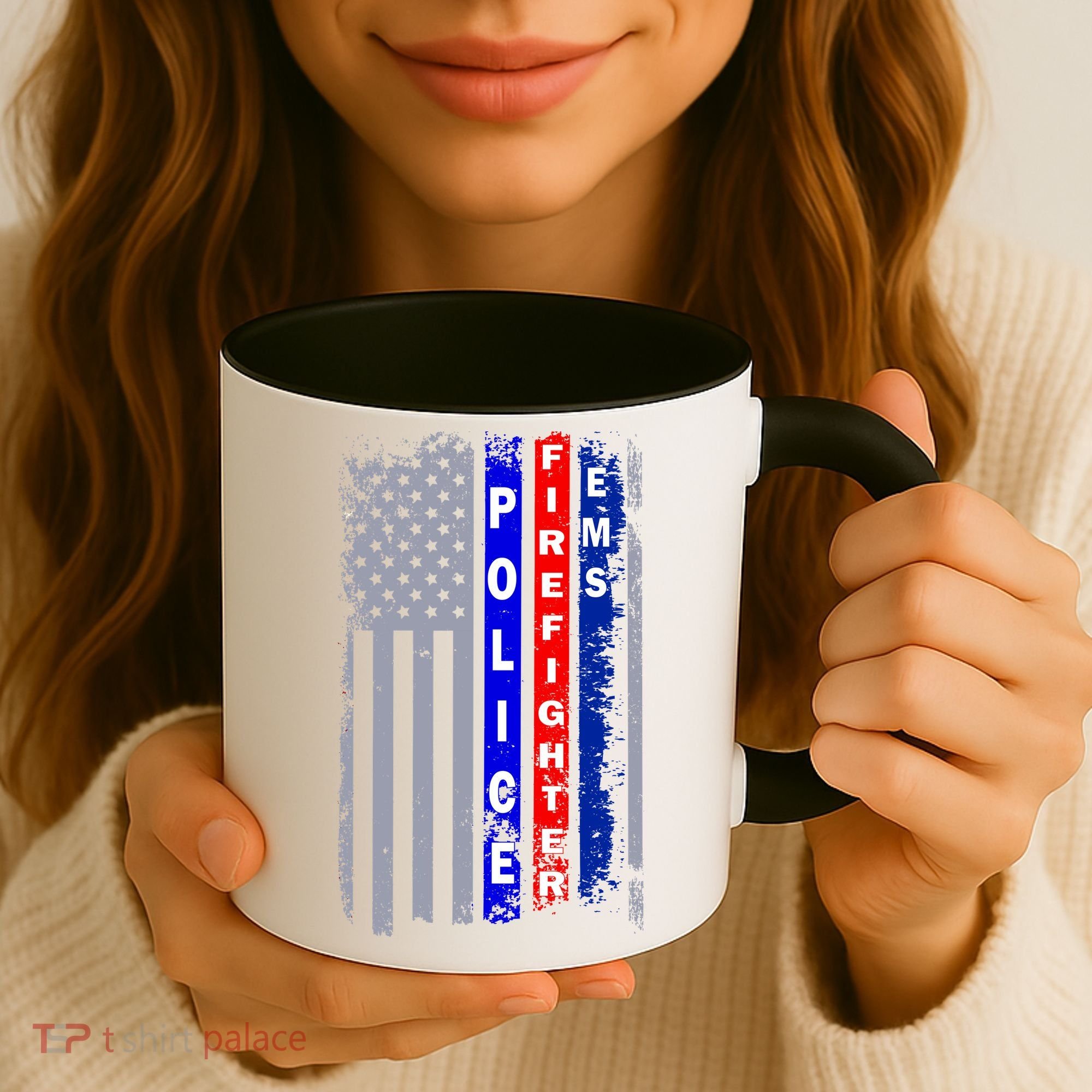 Police Firefighter EMS American Flag Coffee Mug