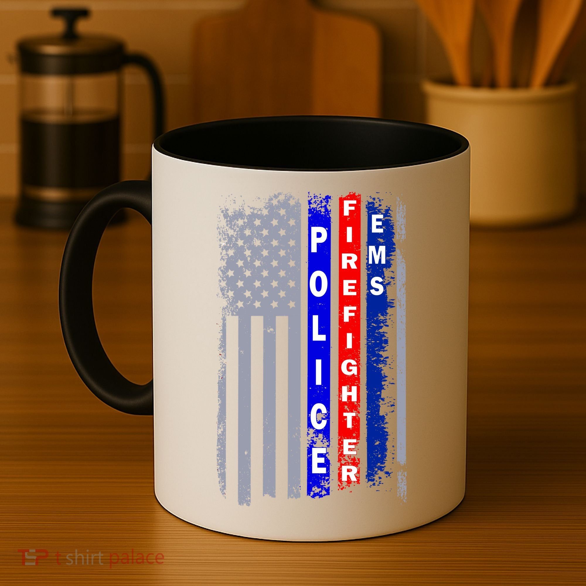 Police Firefighter EMS American Flag Coffee Mug