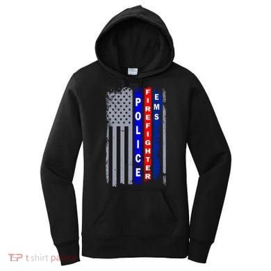 Police Firefighter EMS American Flag Women's Hoodie